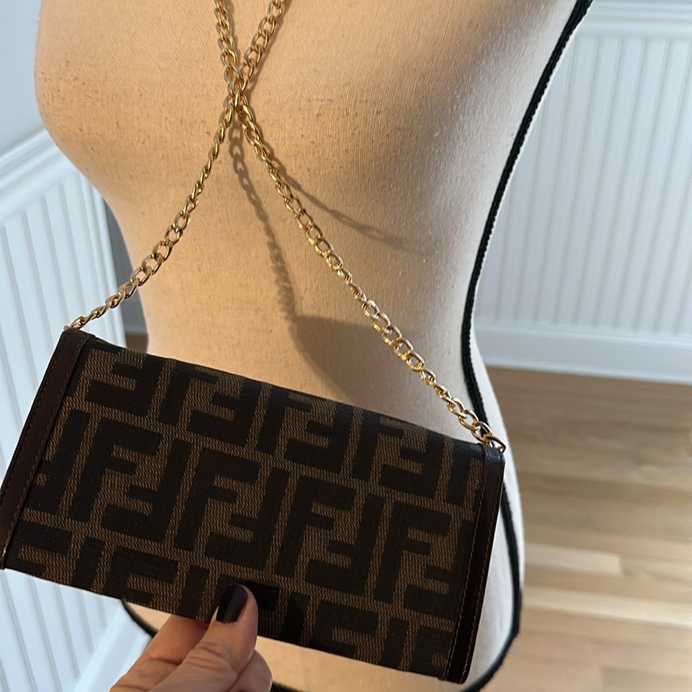 Fendi Brown and Gold Chain Wallet
